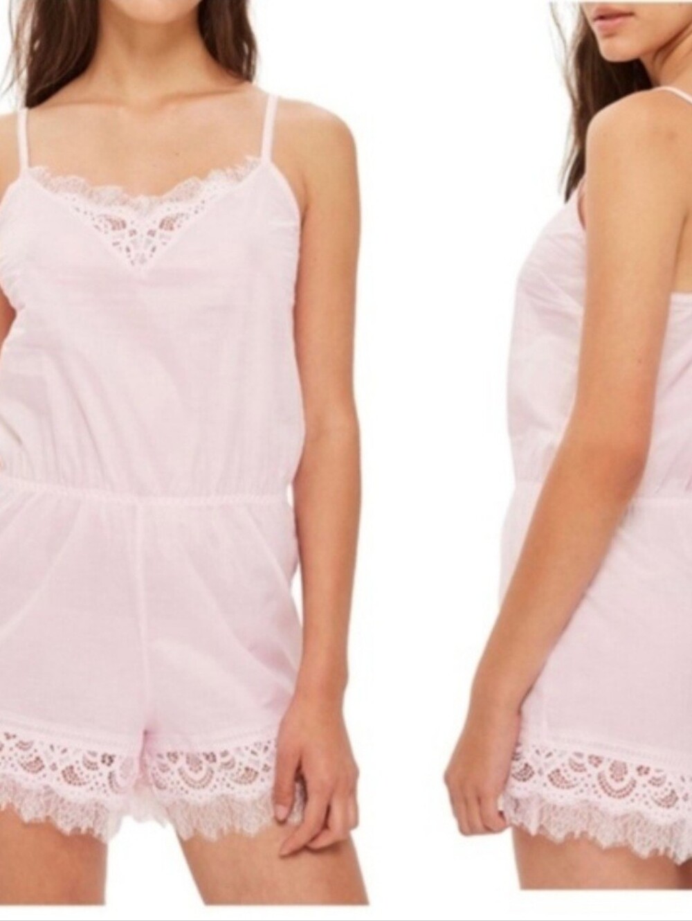 Topshop Soft Lace Trim Pink Romper Cami - Women Cottage Feminine Romantic Sexy
